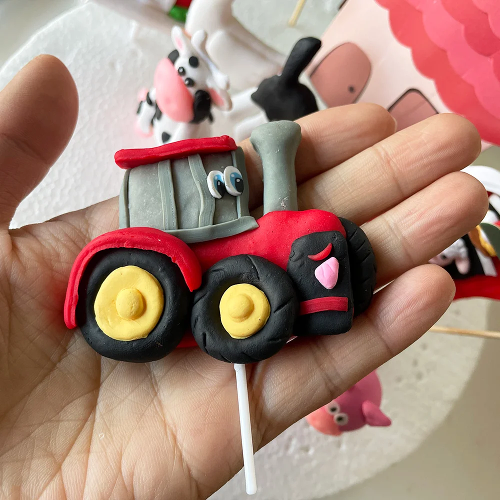 Animali da fattoria Cupcake Toppers Baby Shower trattore pastore cane mucca oca Ma Yunduo Zenon Barn tema festa di compleanno decorazione torta