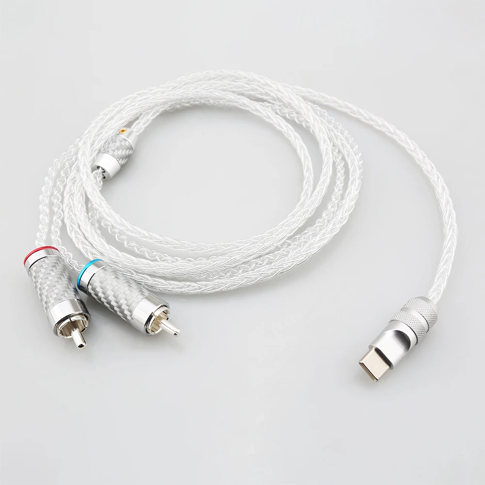 

HIFI 8 core pure silver USB C to RCA Audio Cable Type C to 2 RCA Cable for Mobile Phone