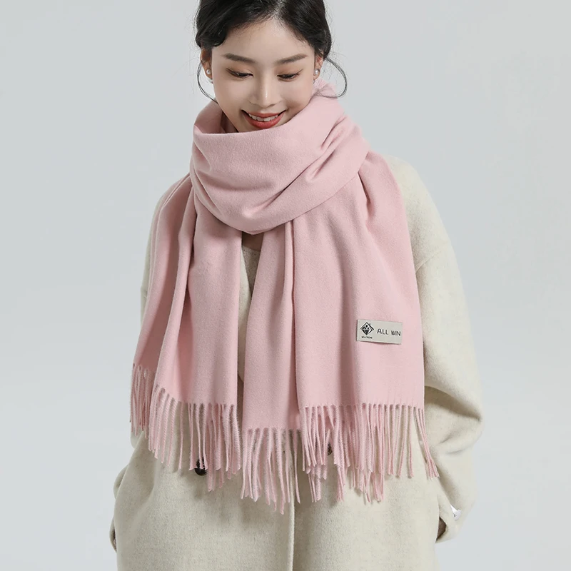 100% Australian pure wool women's scarf, warm, versatile, solid color, Korean version, 2024 autumn and winter new style