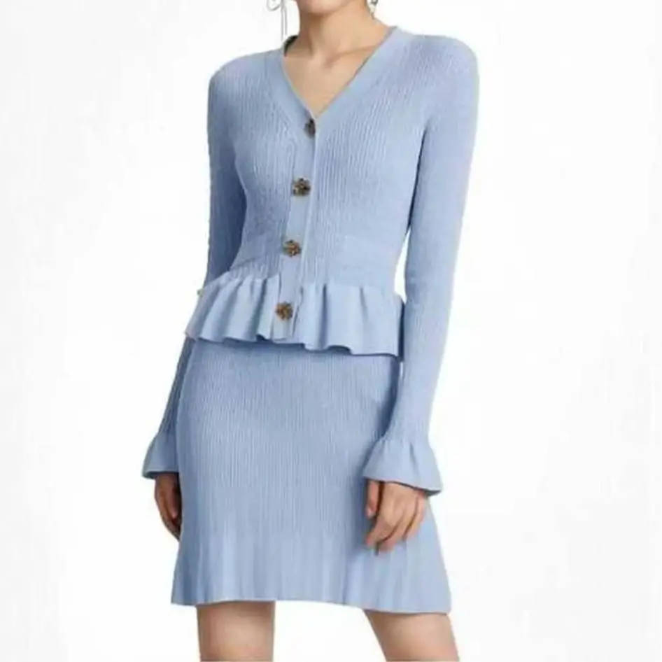 

High Quality Spring And Autumn New Style Fashionable Temperament Commuting Women's Knitted V-Neck Slim Fit Long Sleeved Dress