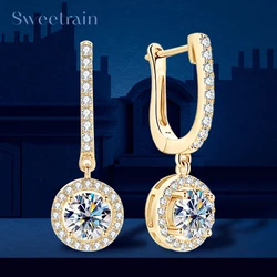 Sweetrain 1CT Moissanite Drop Earrings for Women Sparkling Luxury Quality Jewelry Lab Diamond Earring Pure 925 Plated 18K