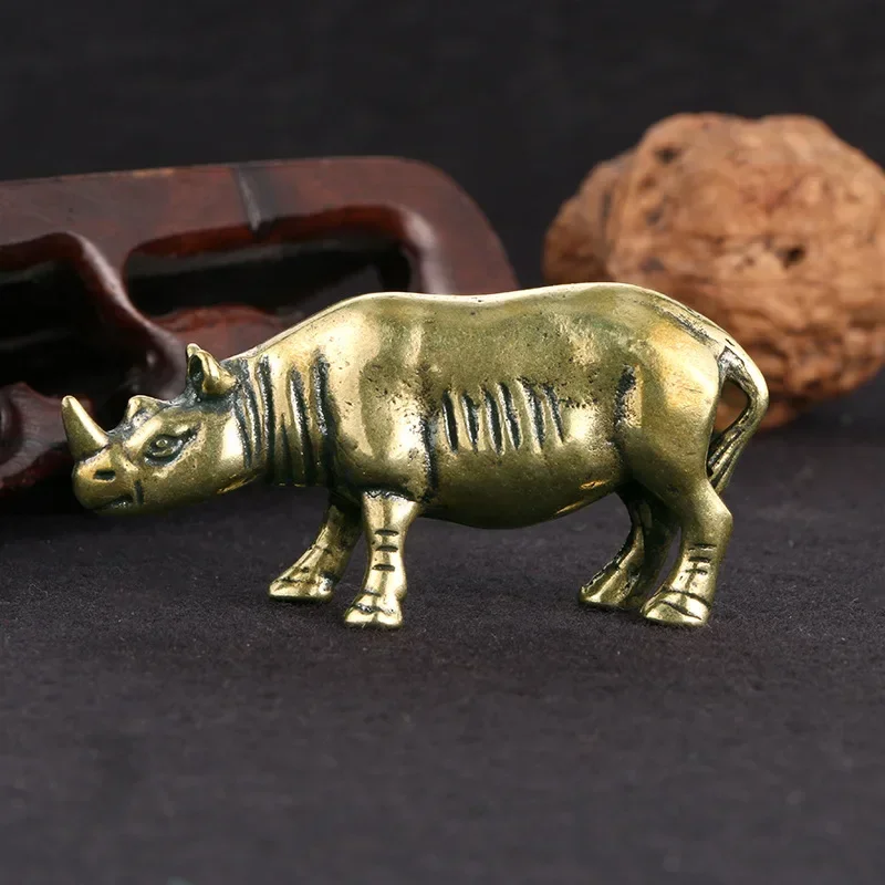 Brass Rhinoceros Statue Ornament Home Office Decoration Animal Statue