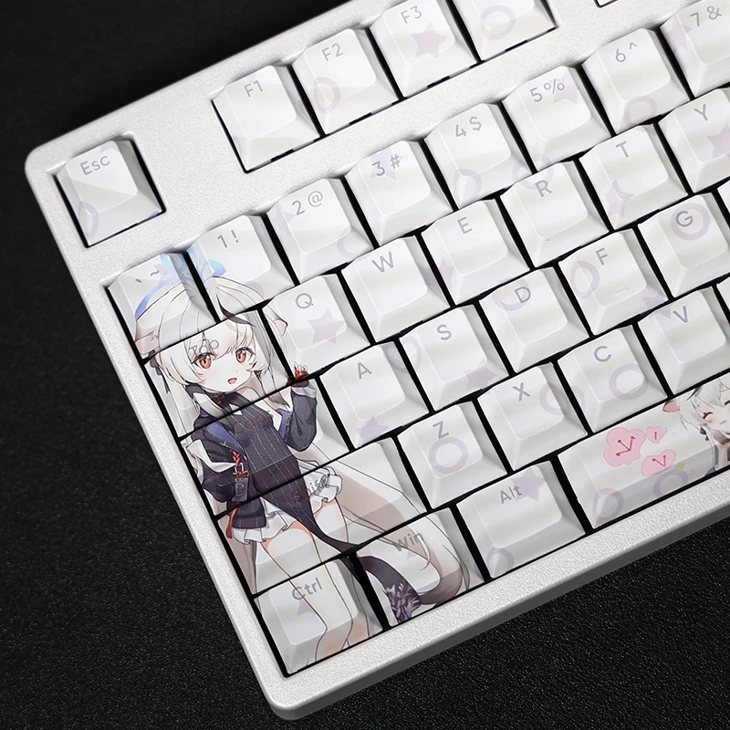 108 Keys PBT Dye Subbed Keycaps Cartoon Anime Gaming Key Caps White Blue Archive Backlit Keycap For ANSI 61 87 104 108 Keyboards