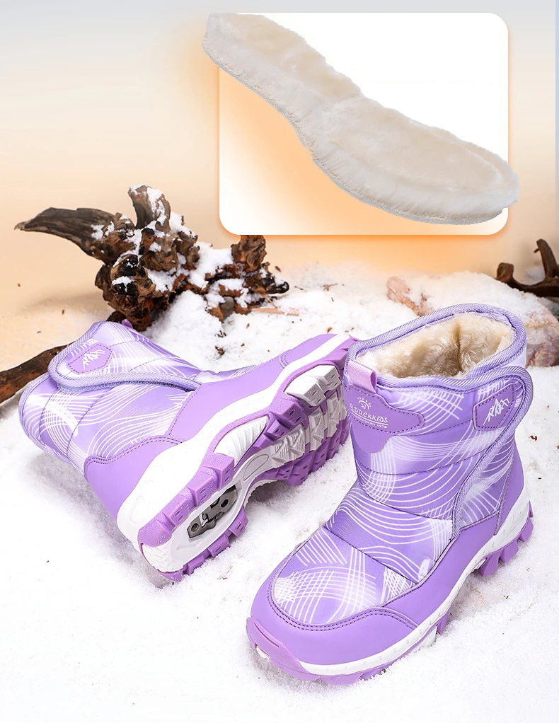 Winterstiefel für Kinder, aus weichem Plüsch, für den Außenbereich, kältebeständig, warm, hoher Schaft, für Jungen und Mädchen, rutschfest und abriebfest, Sneaker-Design. – Detail 6