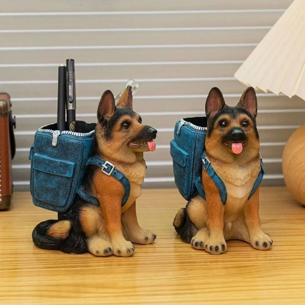 

With Backpack Dog Pen Holder Hand-painted Cartoon Resin Dog Statue Cute Desktop Storage Container Storage Organizer