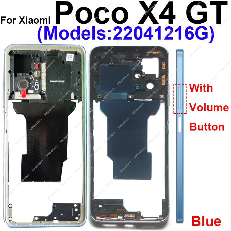 Middle Housing For Xiaomi Poco X4 GT X4GT With NFC Back Cover Housing Front Frame Chassis with Volume Buttons Parts