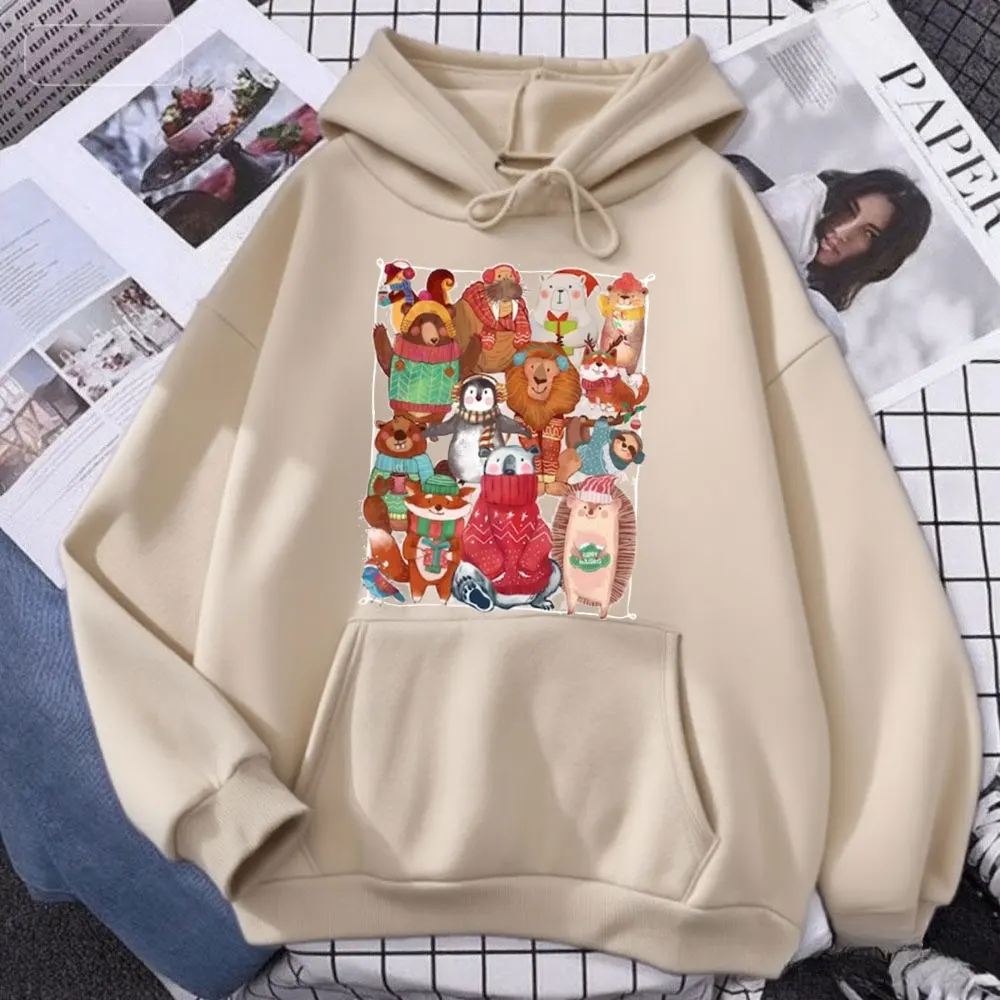 

Зимняя толстовка унисекс с забавными животными, милый свитер с животными, рождественские женские толстовки, эстетические теплые женские толстовки с длинными рукавами