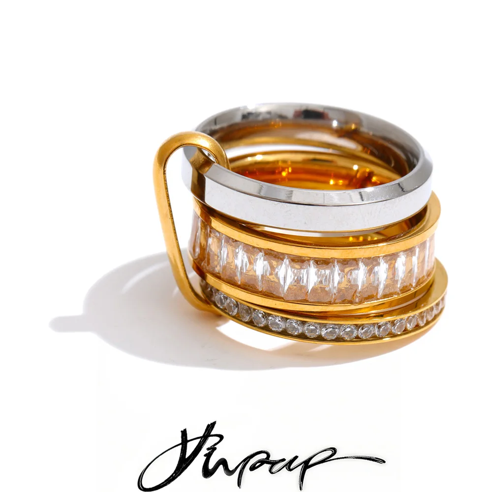 Yhpup Size 678 Stainless Steel Cubic Zirconia Layered Stacking Ring High Quality Delicate Popular 2026 Arrivals Finger Jewelry