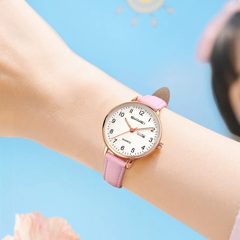 SKMEI Giovani Ragazze Dolci Orologi al quarzo Moda Donna Calendario Settimana Orologio da polso Semplice Vitalità Orologio impermeabile Relogio Feminino