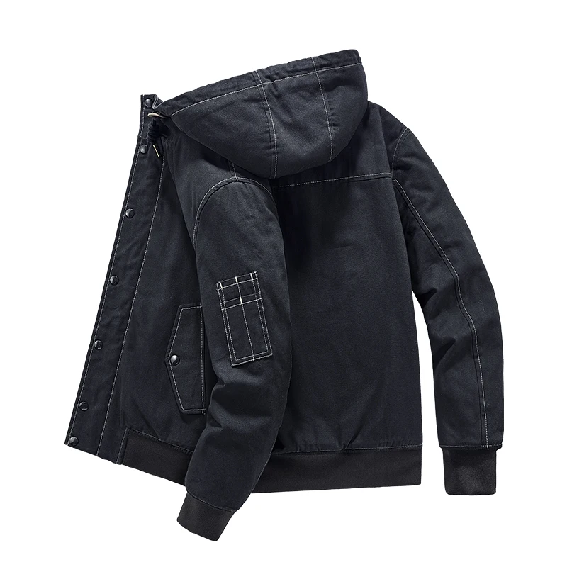 Men's Casual Cotton Jacket Winter Warm Lined with Lamb Wool, Hooded Thick Coat with Large Pockets, Ribbed Hem Comfortable