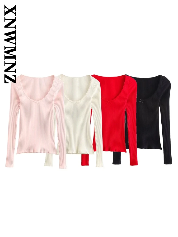 XNWMNZ 2024 Winter New Woman's Commuting O-Collar Knit Sweater T-shirt Classic Autumn Female Long Sleeve Jumper Regular Fit Top