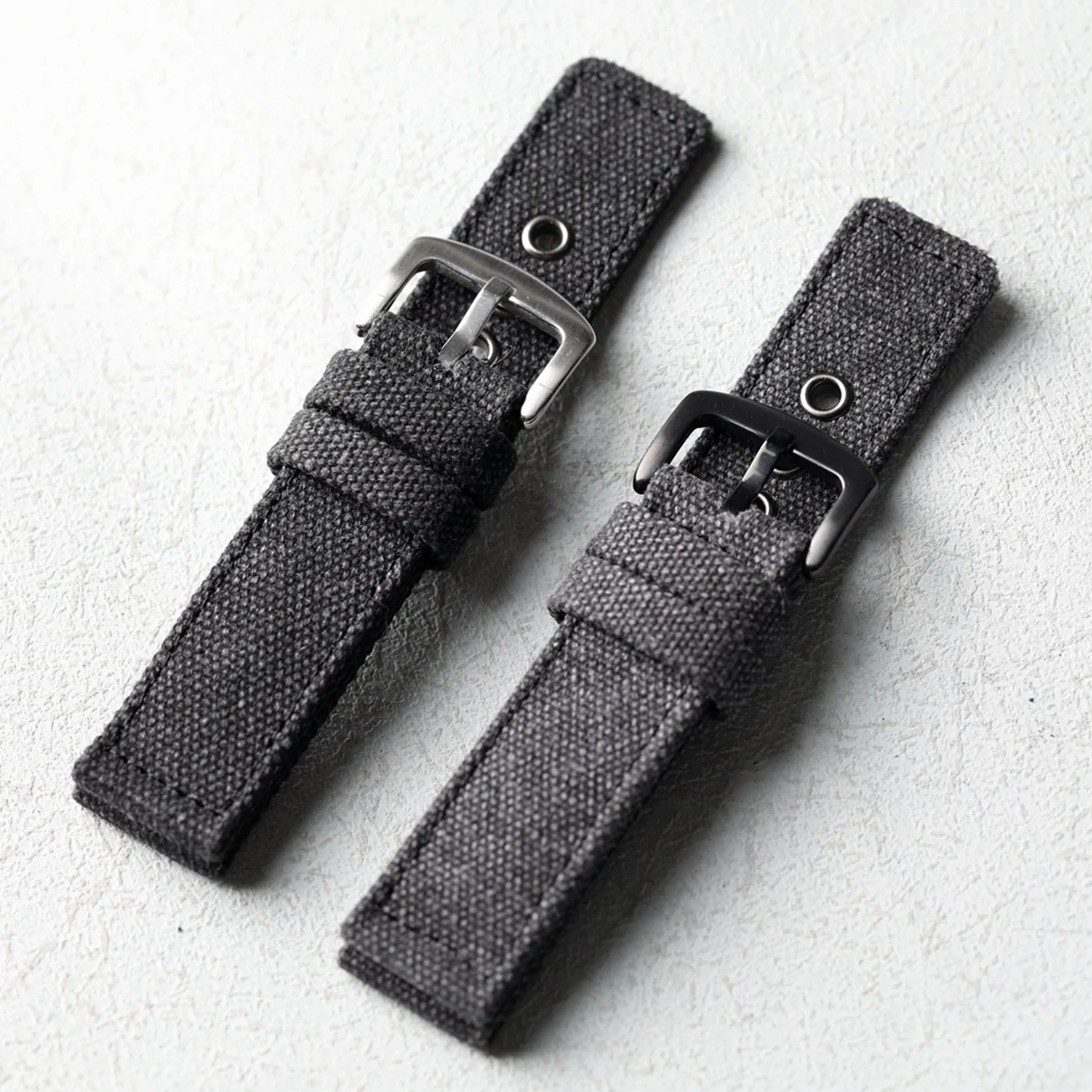 High end durable retro canvas strap, 20 22 24MM, black green double-layer thick men's strap, suitable for mountaineering soldier image 3