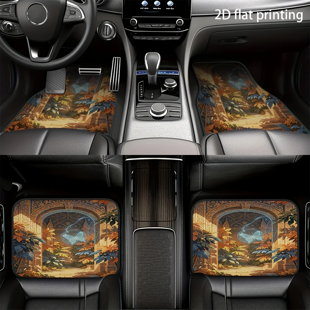 Set Of 4 Car Floor Mats Featuring A 2D Flat Design With A Secret Realm Butterfly Theme, Showcasing A Fantasy Retro Print In Cont