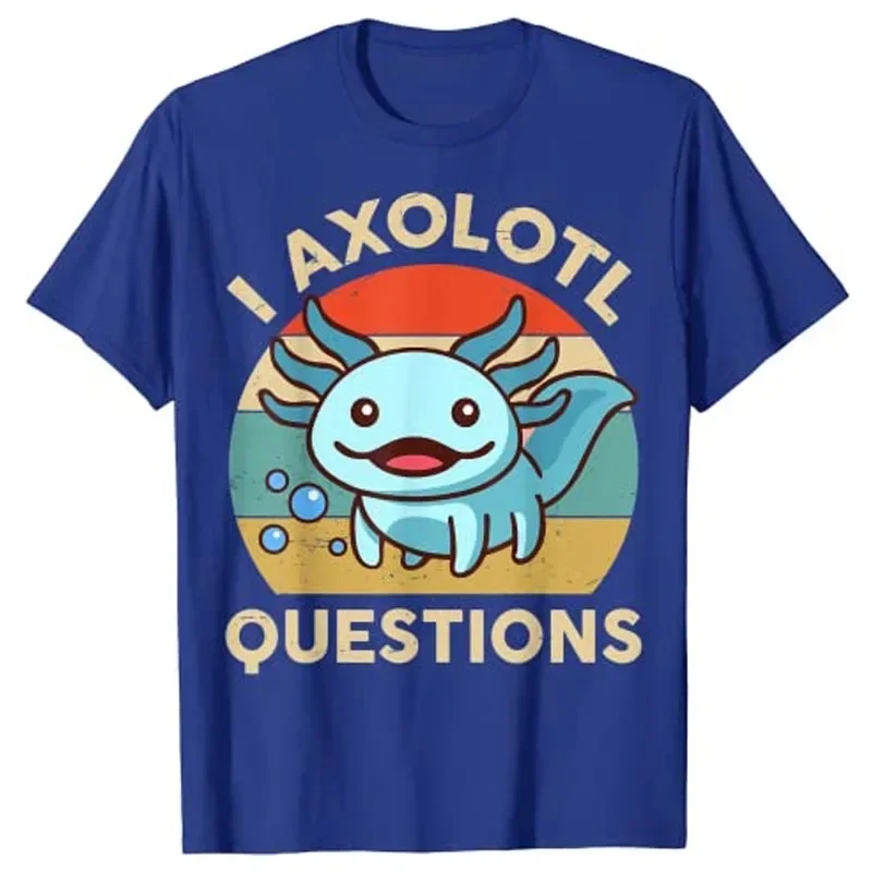 Cute I AXOLOTL QUESTIONS Letter Print Boys Creative T-shirt Casual Comfy Short Sleeve Crew Neck Tops Kids Clothings for Summer