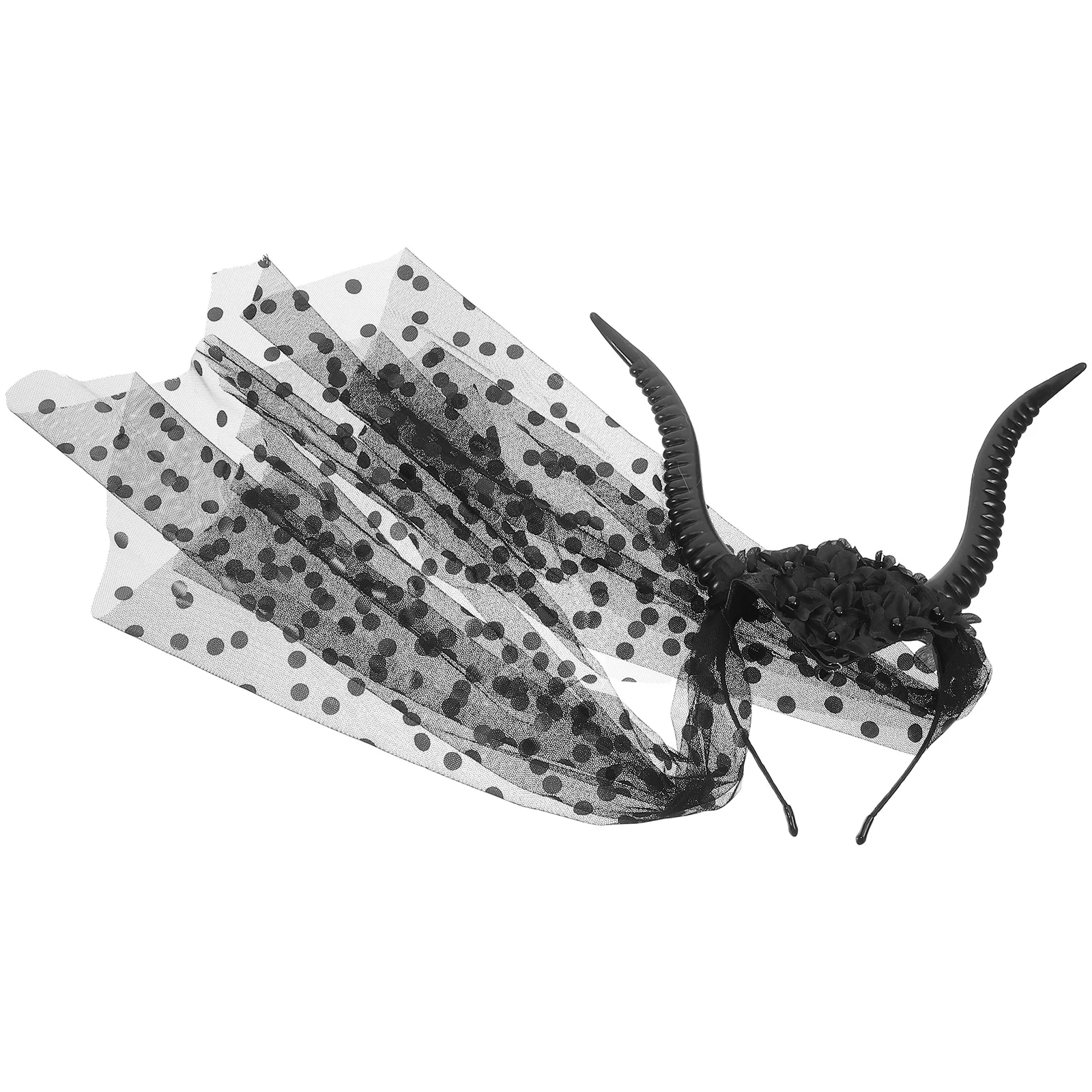 

Gothic Queen Sheep Horn Headband Black Mesh Veil Halloween Party Masquerade Cosplay Performance Accessory Goat Horns Cosplay