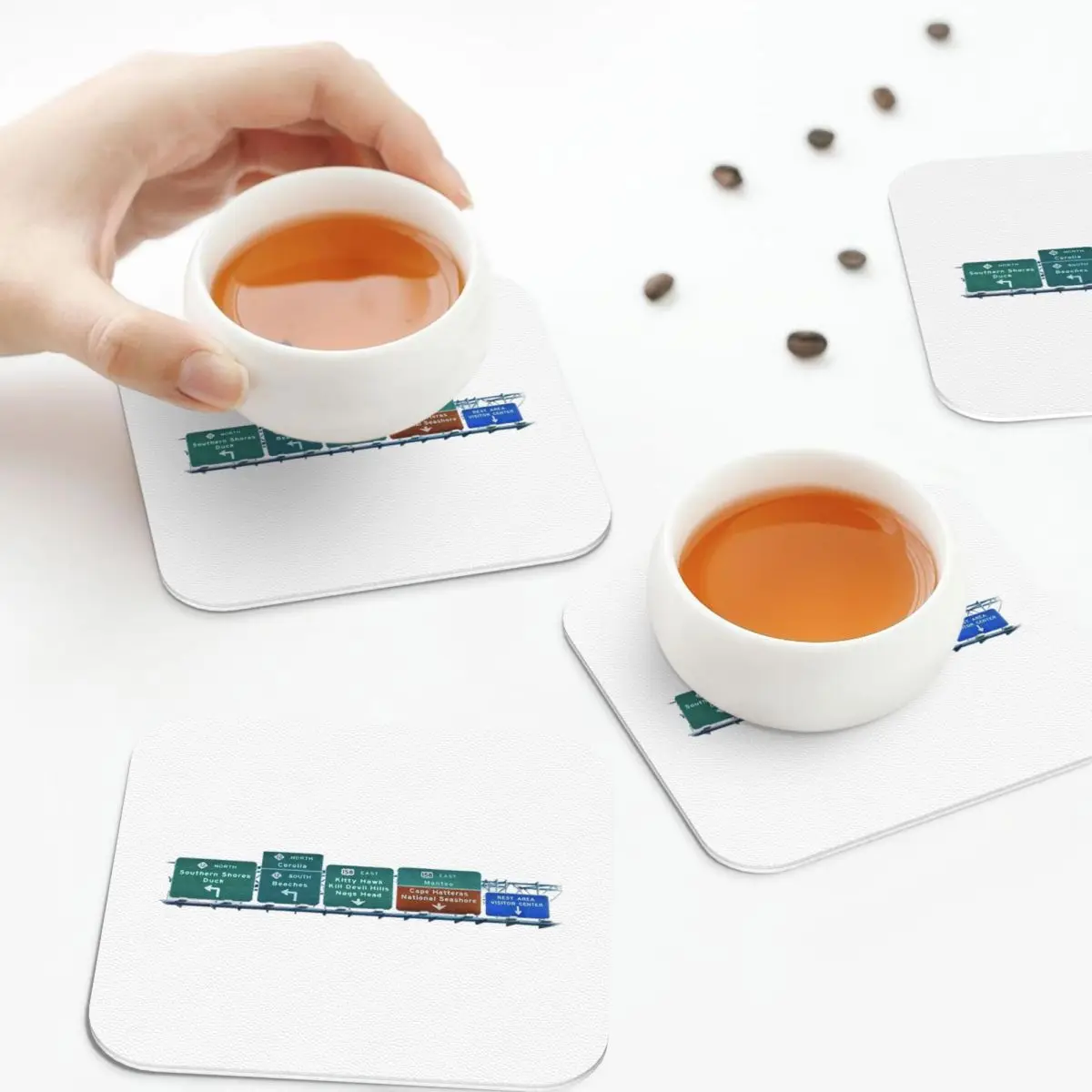 

Outer Banks Beaches Sign. Coasters Leather Placemats Waterproof Insulation Coffee Mats For Home Kitchen Dining Pads Set of 4