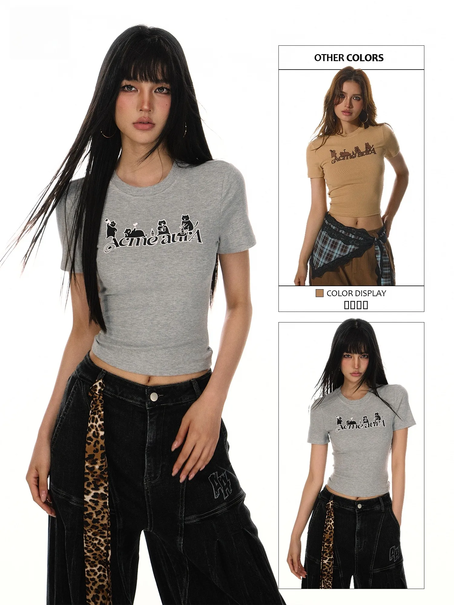 

ACME AURA Женская модная летняя футболка с американским ретро-принтом, высокой талией, удобная, облегающая, с коротким рукавом