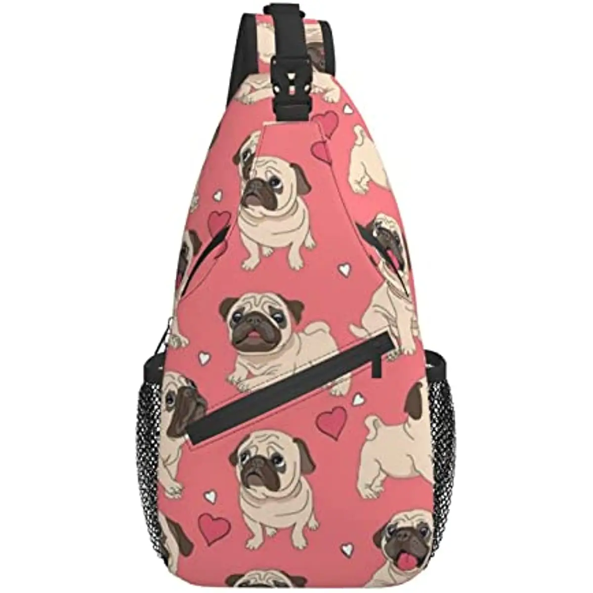 Sling Bag Funny Cartoon Pug Puppy Dog Shoulder Backpack Chest Pack Causal Crossbody Daypack For Women Men