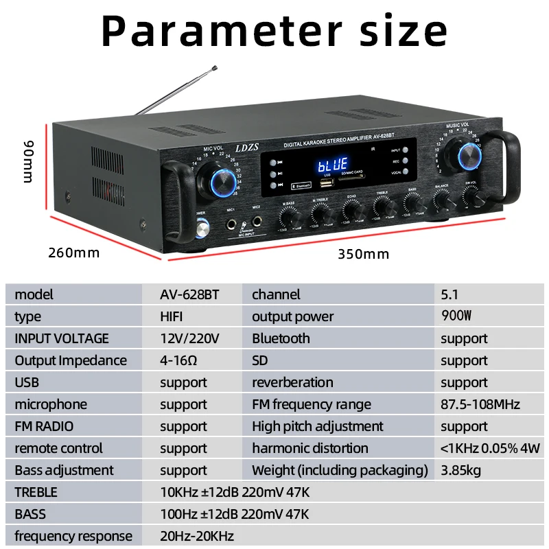 900 واط بلوتوث الصوت مكبر كهربائي HiFi أمبير المتكلم 12 فولت/220 فولت AV أمبير المتكلم التحكم عن بعد لسيارة المنزل مربع الرقص 5.1 Cha