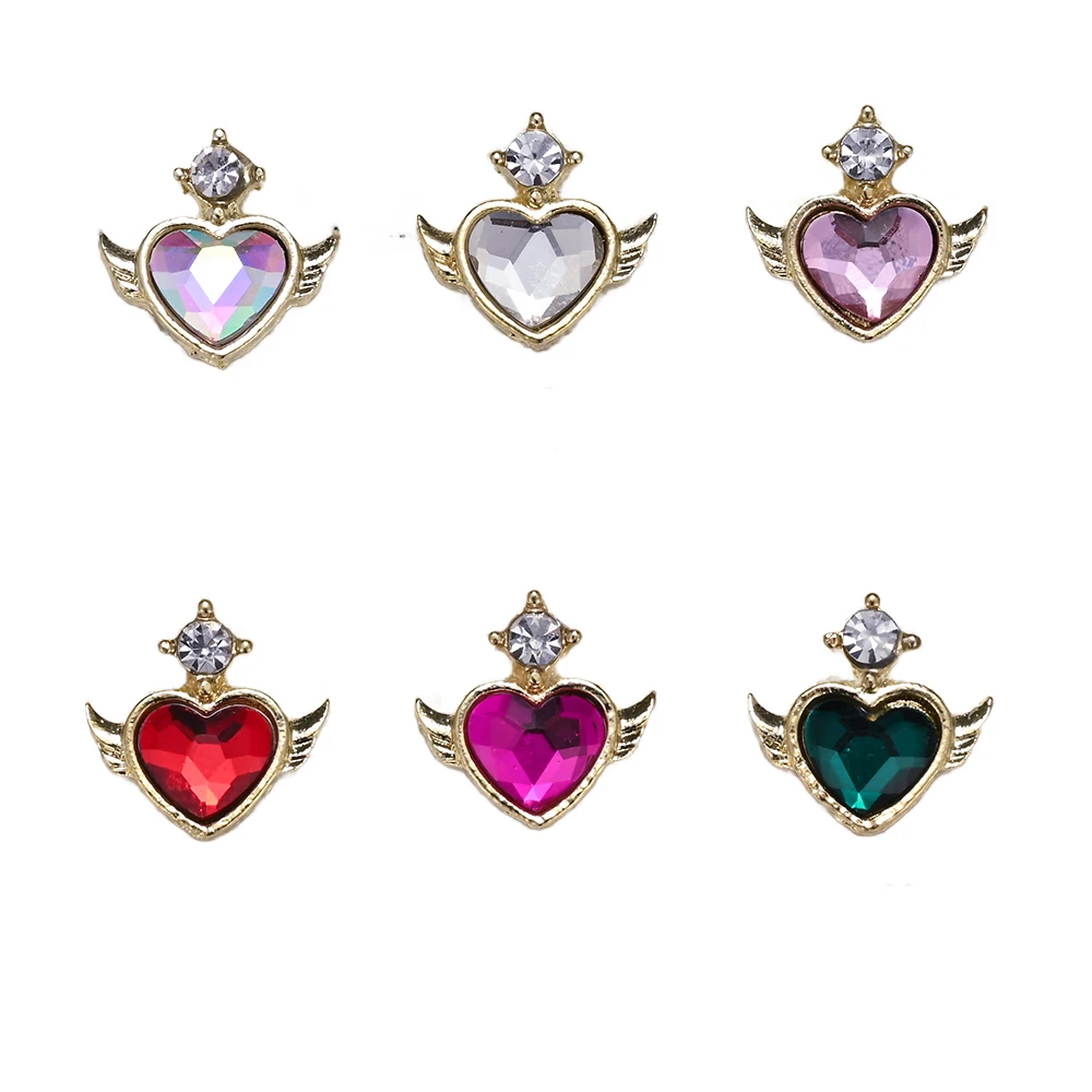 10pcs 3D Heart Nail Charms Luxury Love Heart MagicWings zircone colorato Nail Diamond Stones Nail Drill decorazione accessori