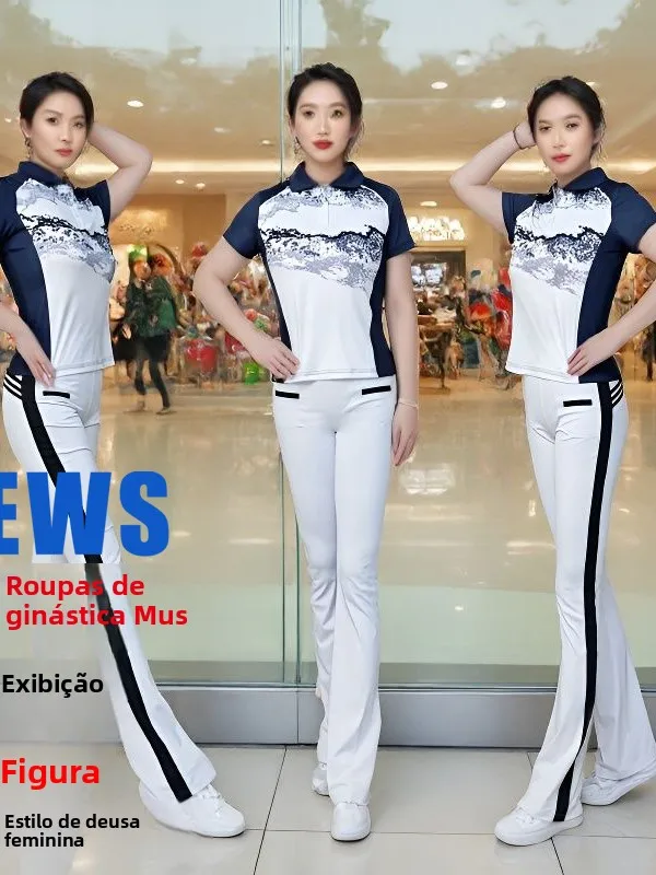 zhen-zhen-teacher-recommended-jiamusi-fitness-short-sleeve-cloud-mist-flared-sportswear-set-printed-summer-sportswear-for-women