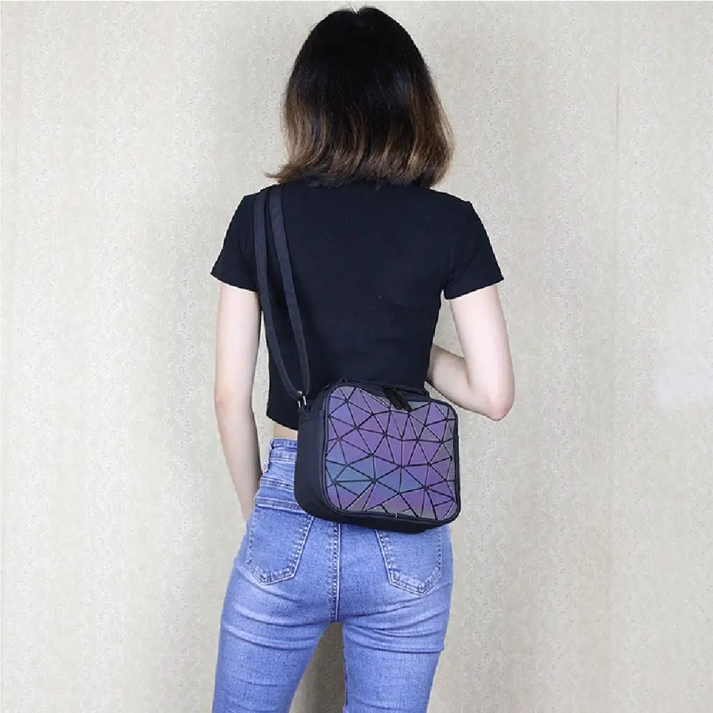 Geometric Luminous Crossbody Bag Holographic Plaid Hand Large Capacity Shopping Glowing Tote Fashion Accessory