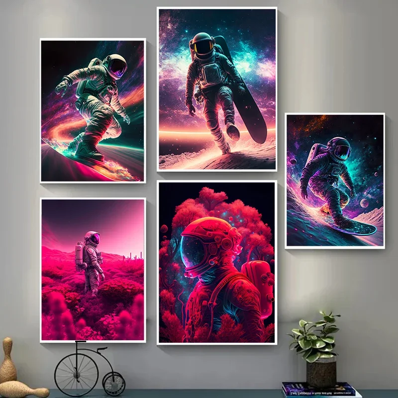 Astronaut in Flower Sea Spacewalk Canvas Poster Trippy Abstract Wall Picture for Living Room Bedroom Playroom Modern Home Decor