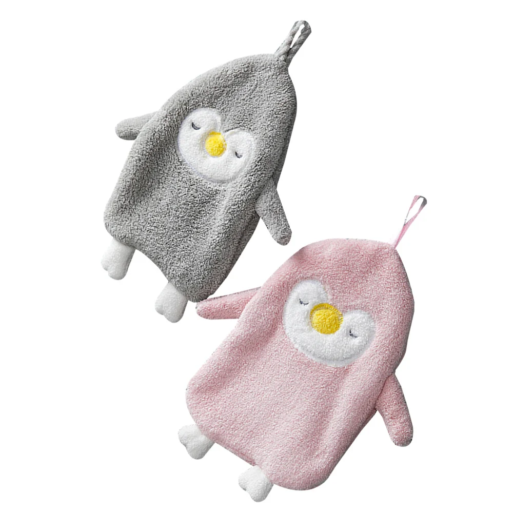 2 قطعة شكل البطريق المرجان الصوف مناشف اليد للمنزل الحمام المطبخ ماصة لا تتلاشى منشفة معلقة منديل الزخرفية #5