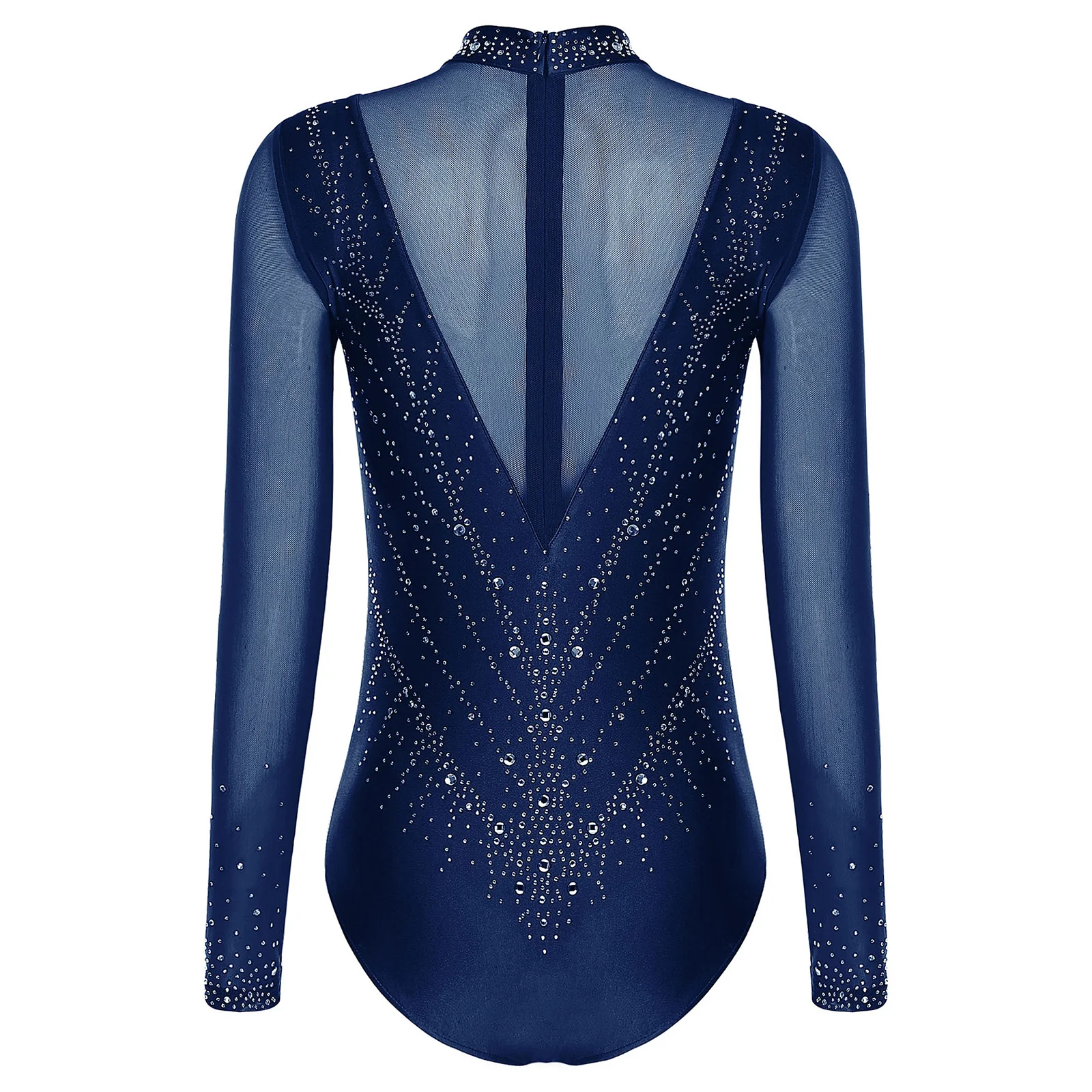 Women Figure Skating Leotards Jumpsuit Long Sleeve Rhinestone Gymnastics Artistic Ballet Jersey Bodysuit Competition Dancewear
