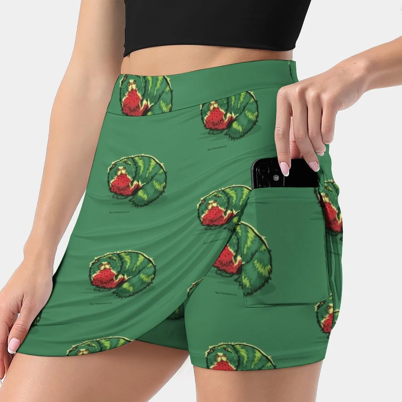 [ Fruitcats ] Watermelon Women's Fashion Sporting Skirt With Pockets Tennis Golf Running Skirts Fruit Food Cat Pet Watermelon