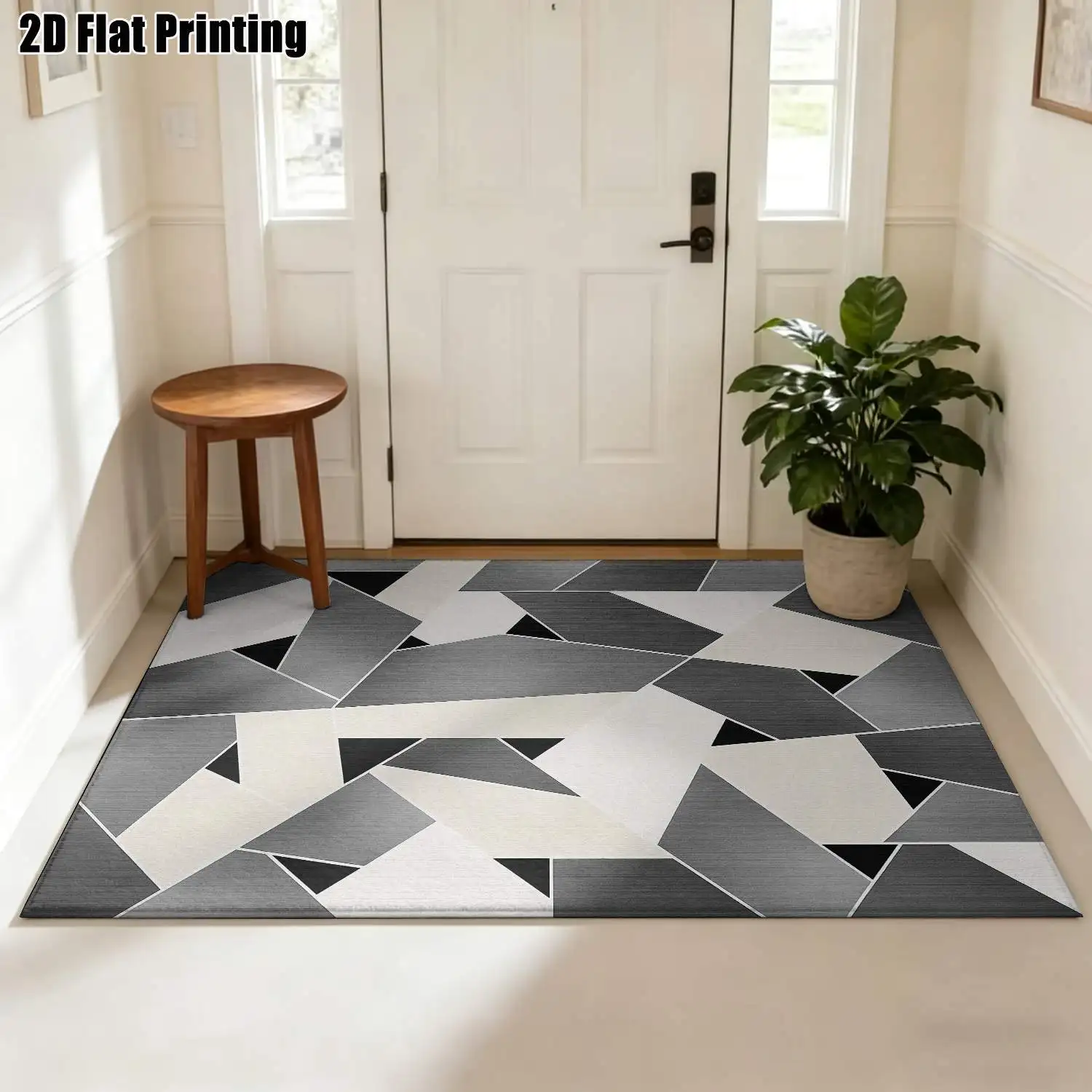 1Pc 2D Printed Carpet: Simple Black-White Geometric Nordic/Instagram Style, Modern Minimalist Floor Mat, Machine Washable Multi-Size Home Decor for Entryway, Living Room, Bedroom, Dining Room, Study