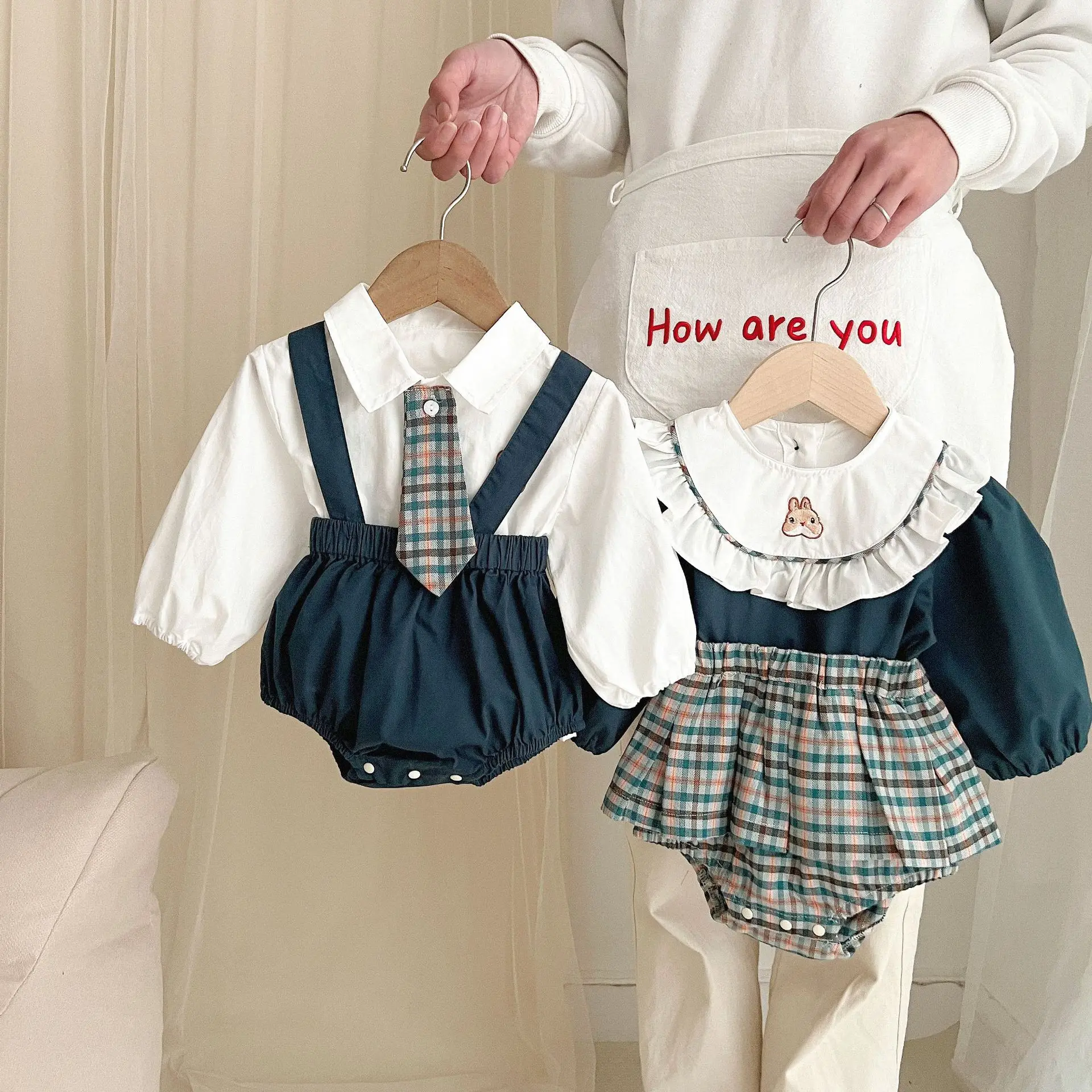 Spring Baby's Sets Boy Girl A-class Cotton Preppy Style Set Baby Color Blocked Clothes Newborn Baby Girl Clothes
