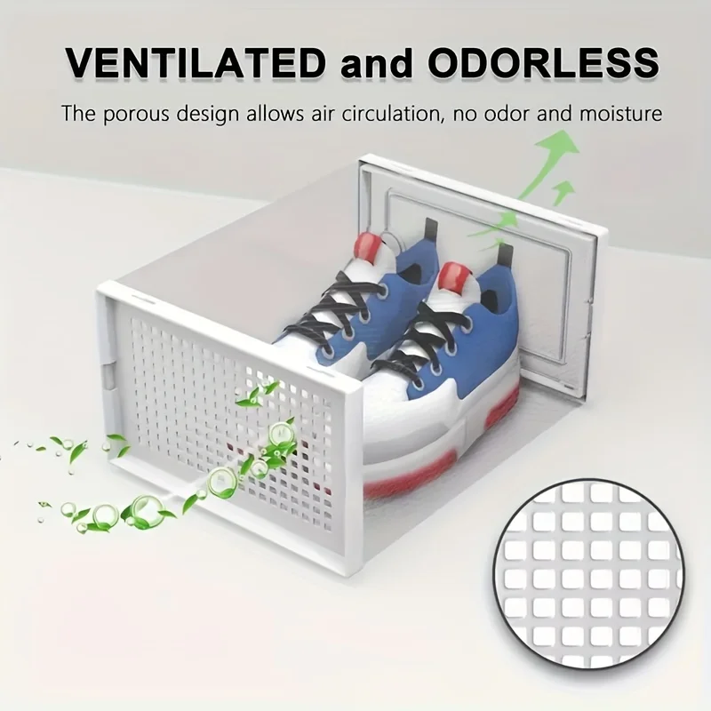 12/24 مجموعة من صندوق الأحذية المعياري - غطاء كبير وموفر للمساحة، غطاء شفاف قابل للتكديس، صندوق عرض حذاء رياضي للخزانة، مقاوم للغبار