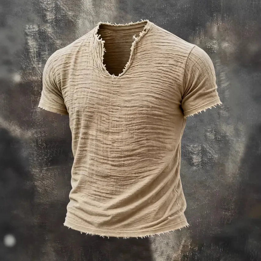 Men's Solid V-Neck Cotton Linen T-Shirt 2026