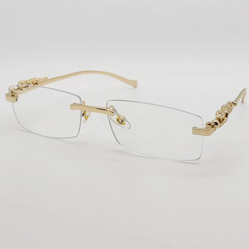 Rimless Glasses Frame Women Men Fashion Cheetah Decoration Business Cool Eyeglasses Frames image 2