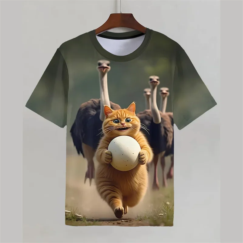 Chubby Cat 3D Print Men T‑Shirt Front & Back Printed Animal Graphic Tee Tie‑dye Casual Short Sleeve Street Fashion Daily Tops