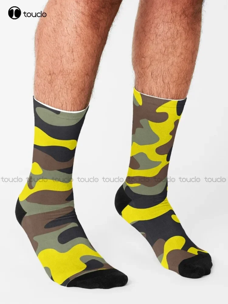 الأصفر التمويه الجوارب رجالي الجوارب الموضة الإبداعية الترفيه مضحك الفن مجردة النفط اللوحة الجوارب الشارع سكيت الجوارب 1 زوج #2