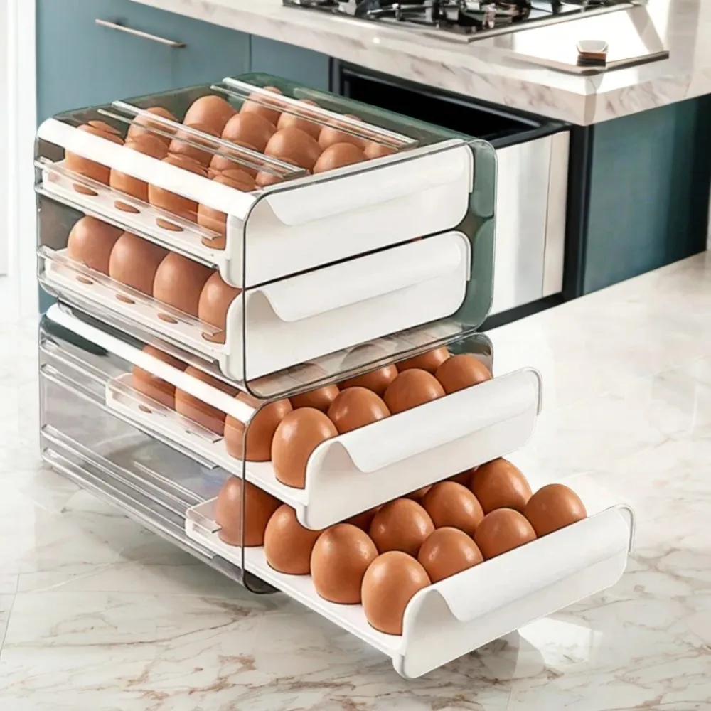 Stackable 2-Layer Clear Plastic Kitchen Egg Box Drawer Type Refrigerator Fresh Keeping Organizer Container Holder Spa tray Tray