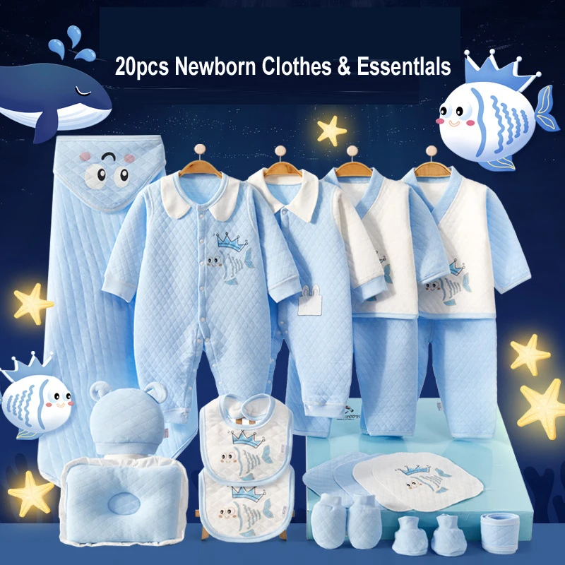 20 Pieces Girl Boy Clothes Baby Outfits Newborn Clothes & Essentials Set Thicken Bodysuits 0-6 Months(NO BOX PACKAGE))