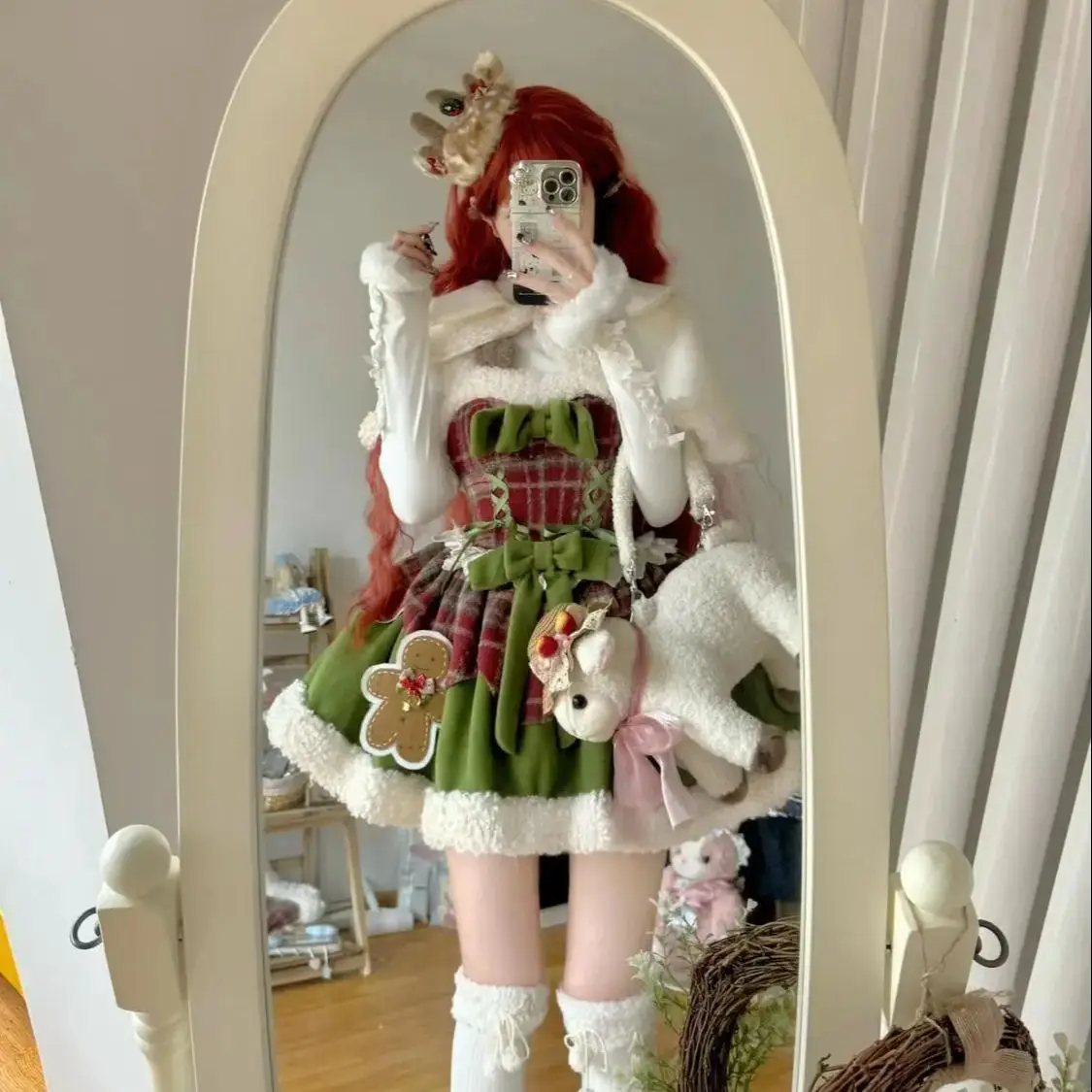 Three-Piece Christmas Dress Base Coat Cape Tutu Skirt Autumn And Winter Lolita Sweet Girl Series Dopamine Cute Coat