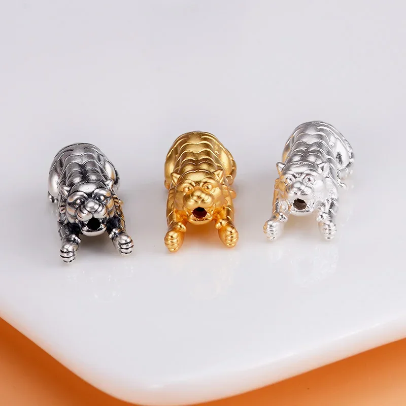 S999 full silver 3D hard silver beads retro Zodiac Tiger, handmade DIY materials bracelet bracelet woven accessories