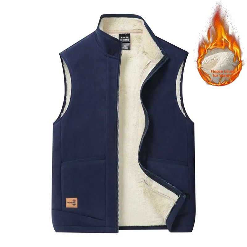 

Lamb Velvet Thiened Men's Vest Winter Warm Windproof Stand Collar Knitted Jaet Faion Urban Sle Casual Loose Fit Vest