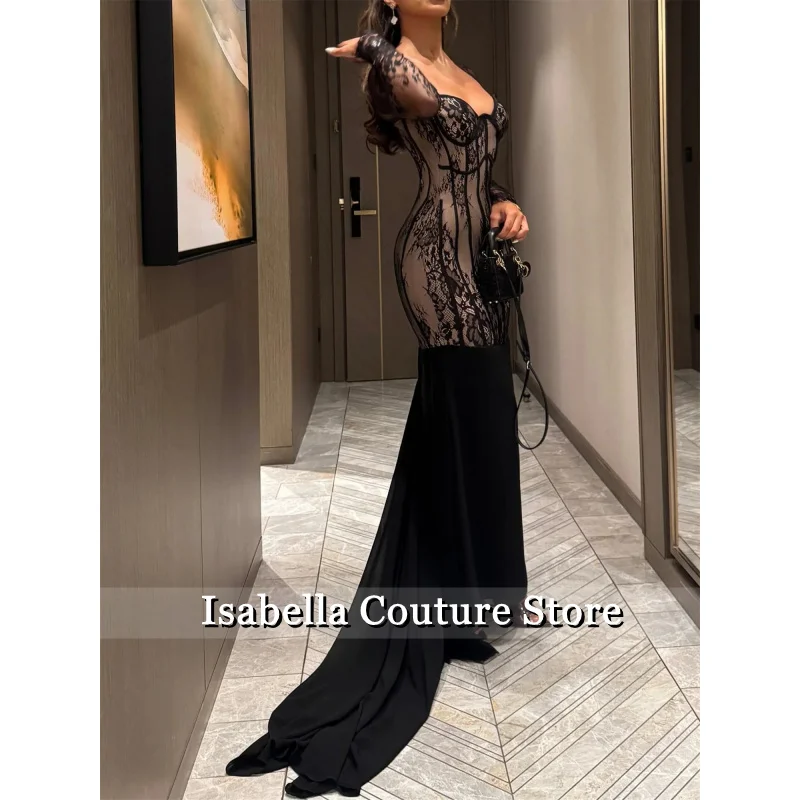 우아한 파티 드레스 2025 맞춤형 여성 이브닝 드레스 레이스 이브닝 가운 블랙 머메이드 프롬 드레스