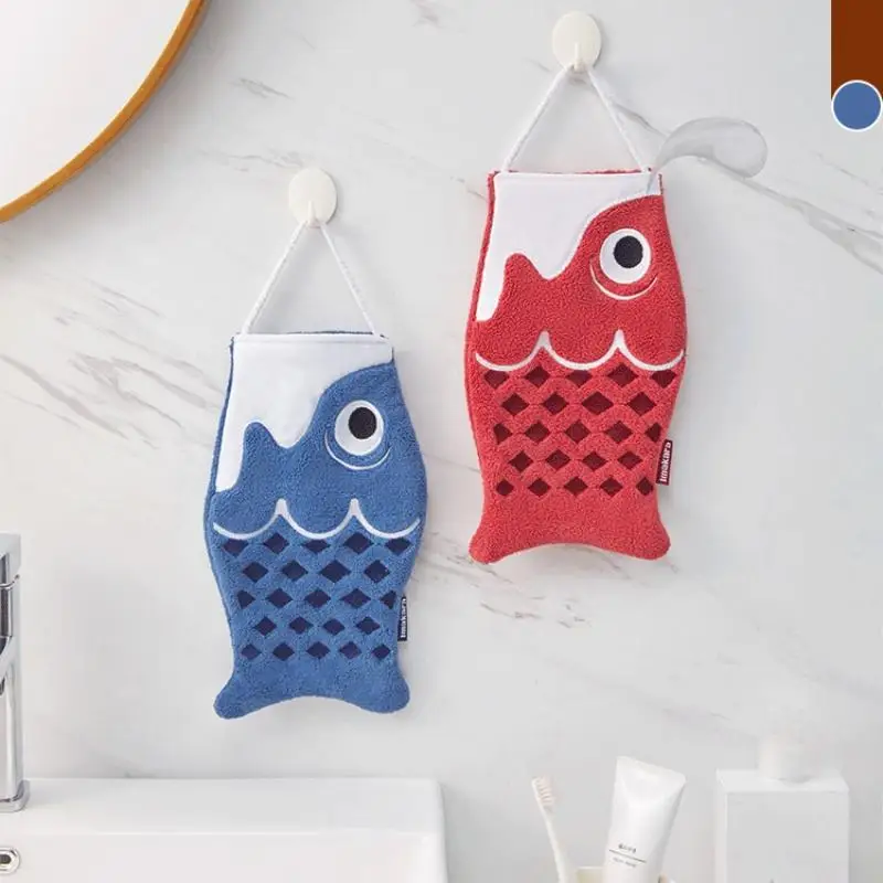 Cute Cartoon Koi Form Hanging Hand Towel Household Bathroom Children's Super Absorbent Handkerchief Square Kitchen Hand Towel