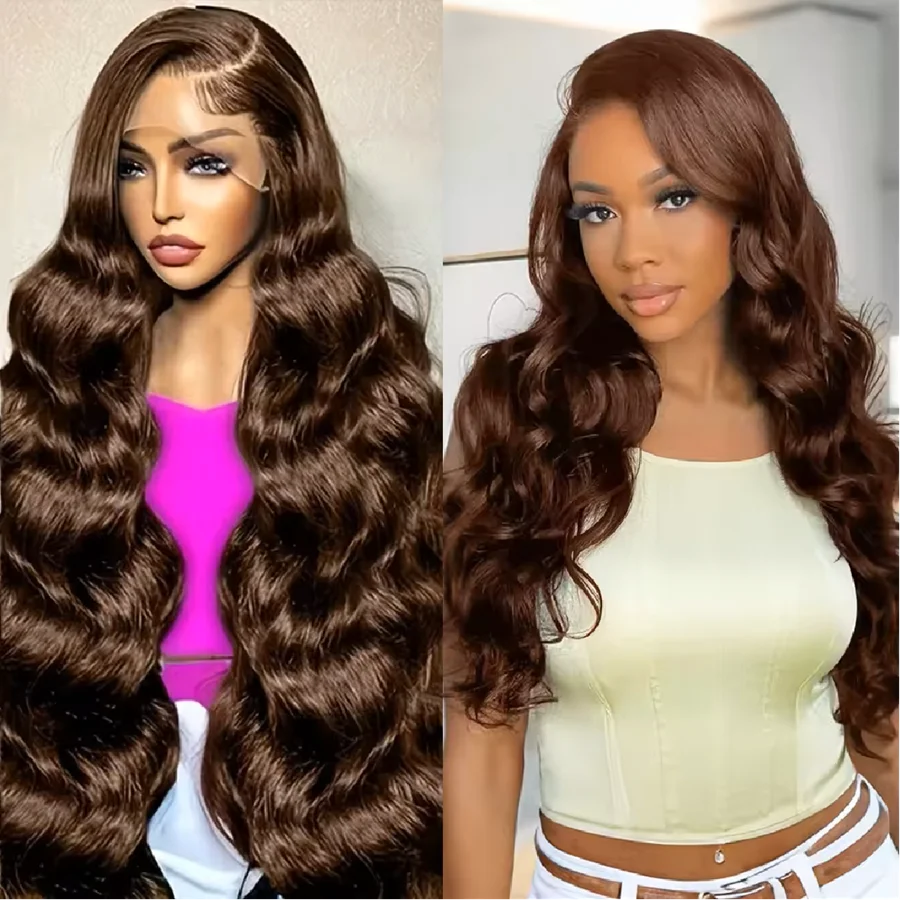 

Colored Chocolate Brown Human Hair Wig Body Wave Lace Front Wigs Human Hair 36 Inch Brazilian 13x6 200% HD Lace Frontal Wigs