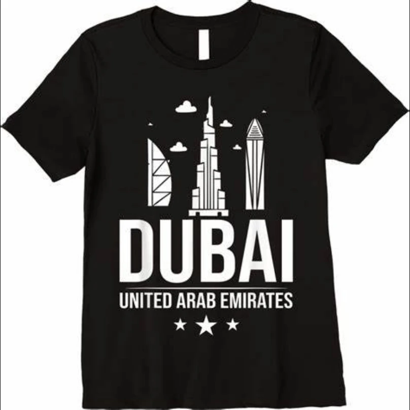 

Dubai United Arab Emirates Uae City Skyline Map T-Shirt 100% Cotton O-Neck Short Sleeve Summer Casual Mens T-shirt Streetwear
