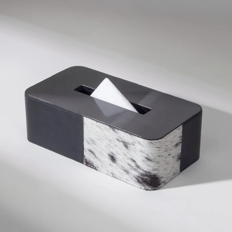 

Modern High-end Horse Hair Wood Leather Tissue Box Creative Home Decor Desktop Room Ornaments Hotel Supplies Decoration