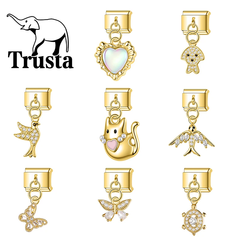 Trusta Sparkling Love Butterfly magpie cats dogs Charms for italian bracelet Removable 1pc Accessories DIY Beads Gifts New N838