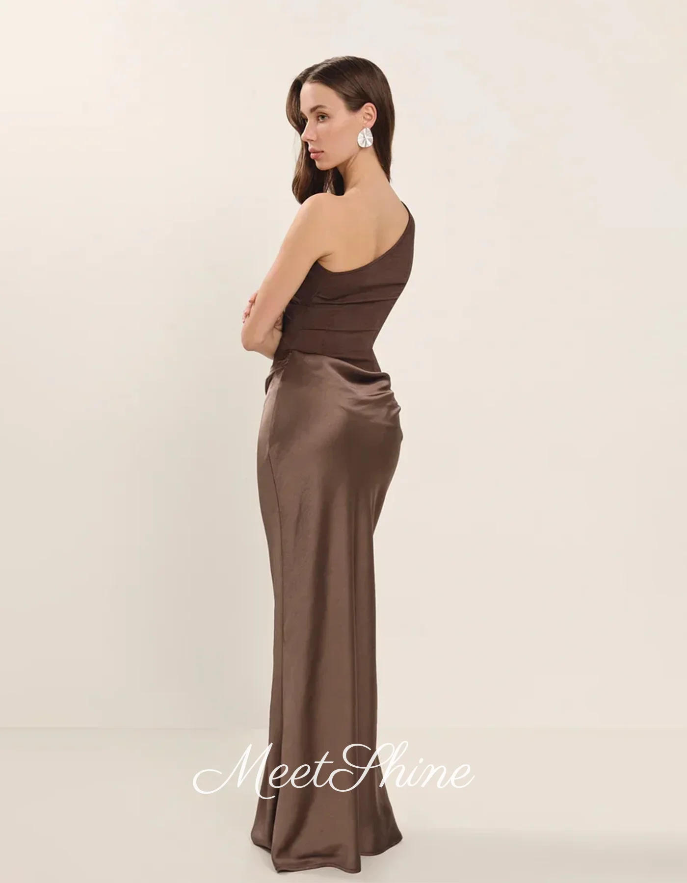 Vestidos de Noche de sirena de un hombro, color marrón, sencillo, Arabia Saudita, Patchwork, sin mangas, tren de barrido, vestidos de fiesta formales personalizados