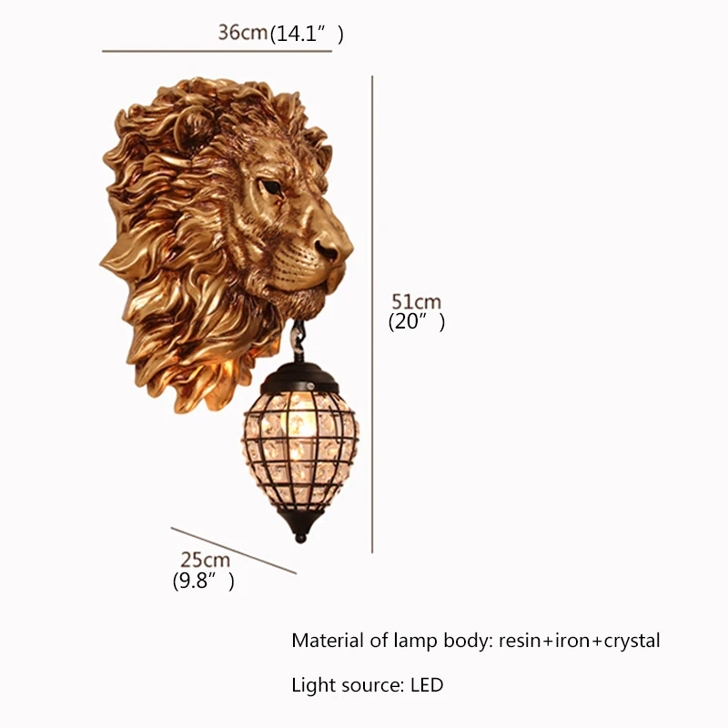 DEBBY-Creative Lion Design LED Sconces, lâmpadas de parede de cristal moderno, luminária para casa, estar, quarto, cabeceira, varanda